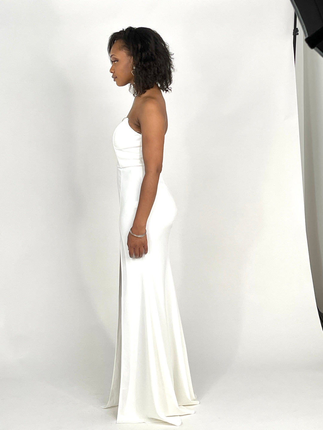 White Rhinestones Slit Maxi Dress