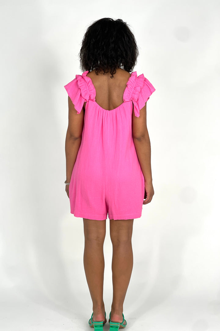 Hot Pink Ruffle Sleeve Romper