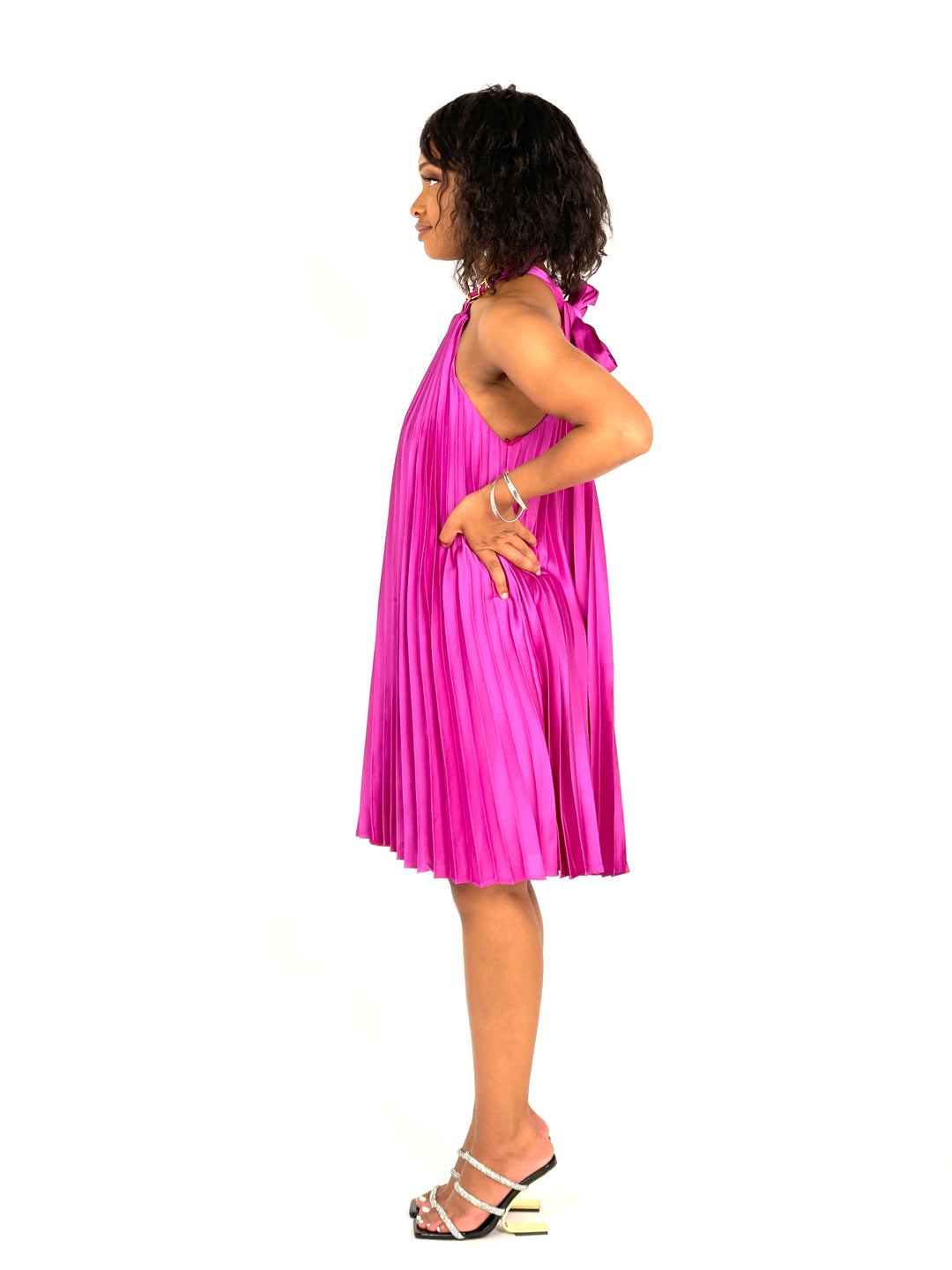 Magenta Pleated Chain Dress