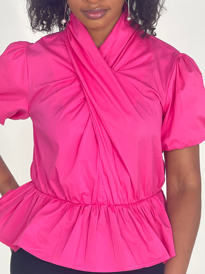 Fuchsia Poplin Puff Sleeve Top