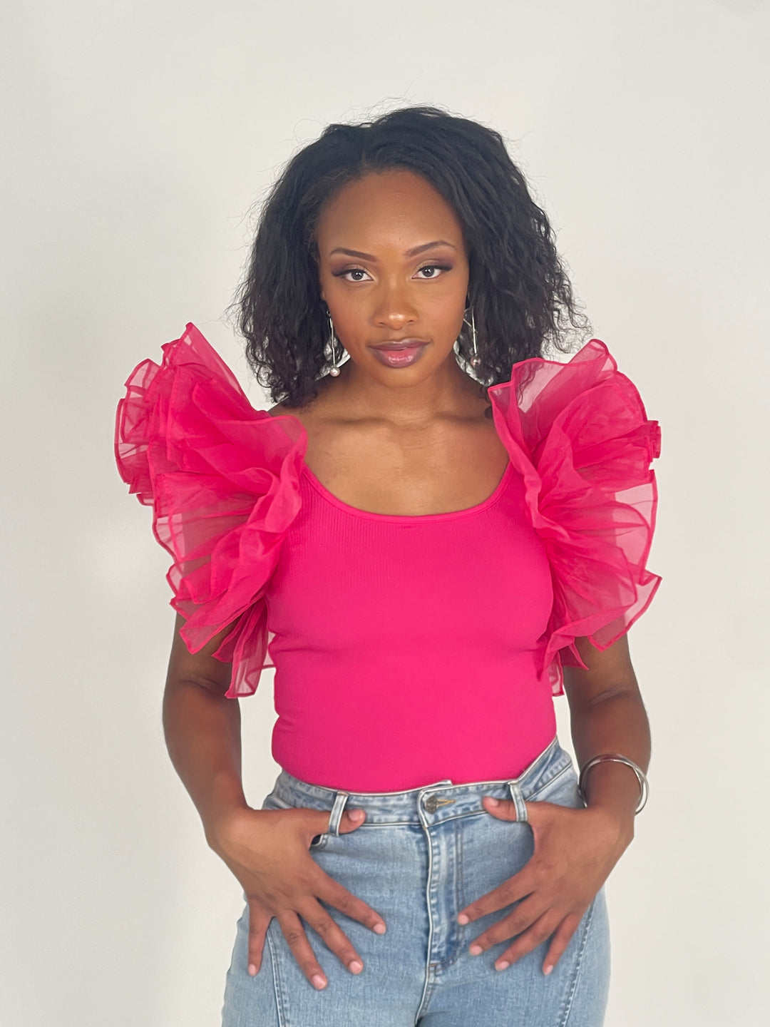 Magenta Ruffle Sleeve Bodysuit