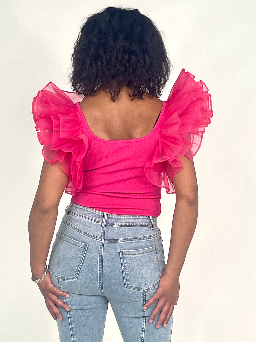 Magenta Ruffle Sleeve Bodysuit