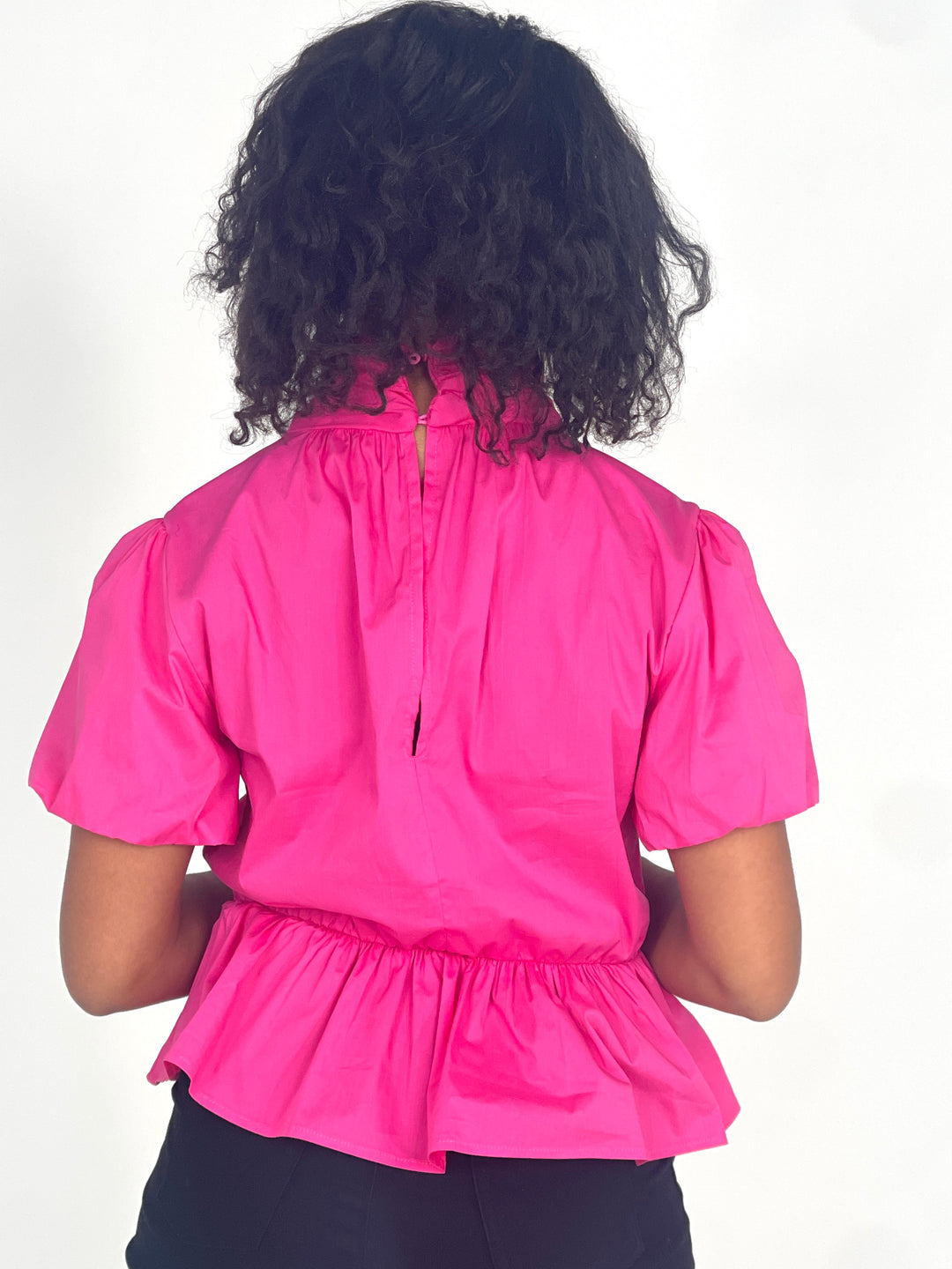 Fuchsia Poplin Puff Sleeve Top