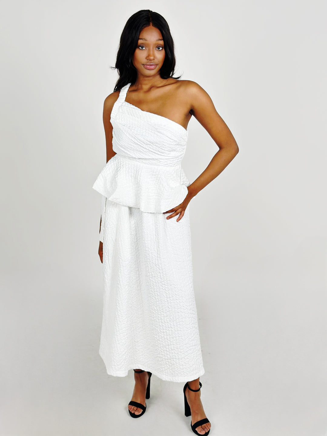 White Woven One Shoulder Top