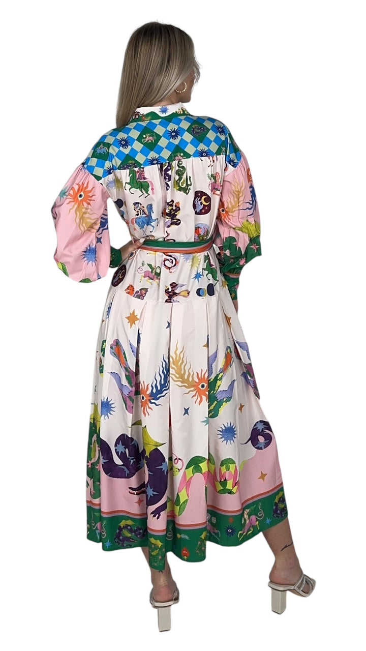 Printed Bell Sleeve Midi Dress