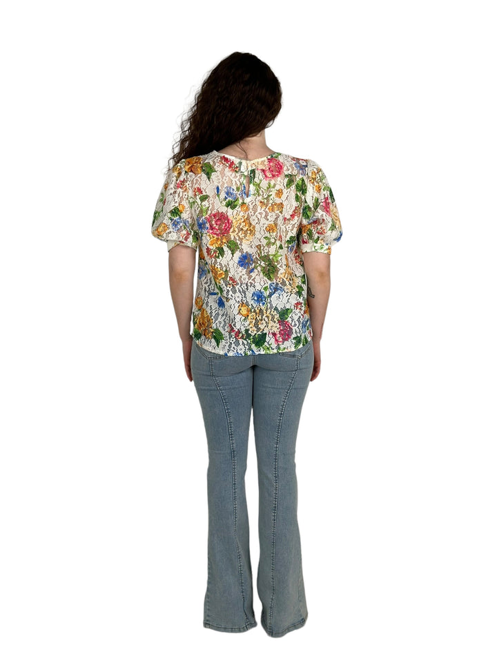 Ivory Printed Woven Lace Top