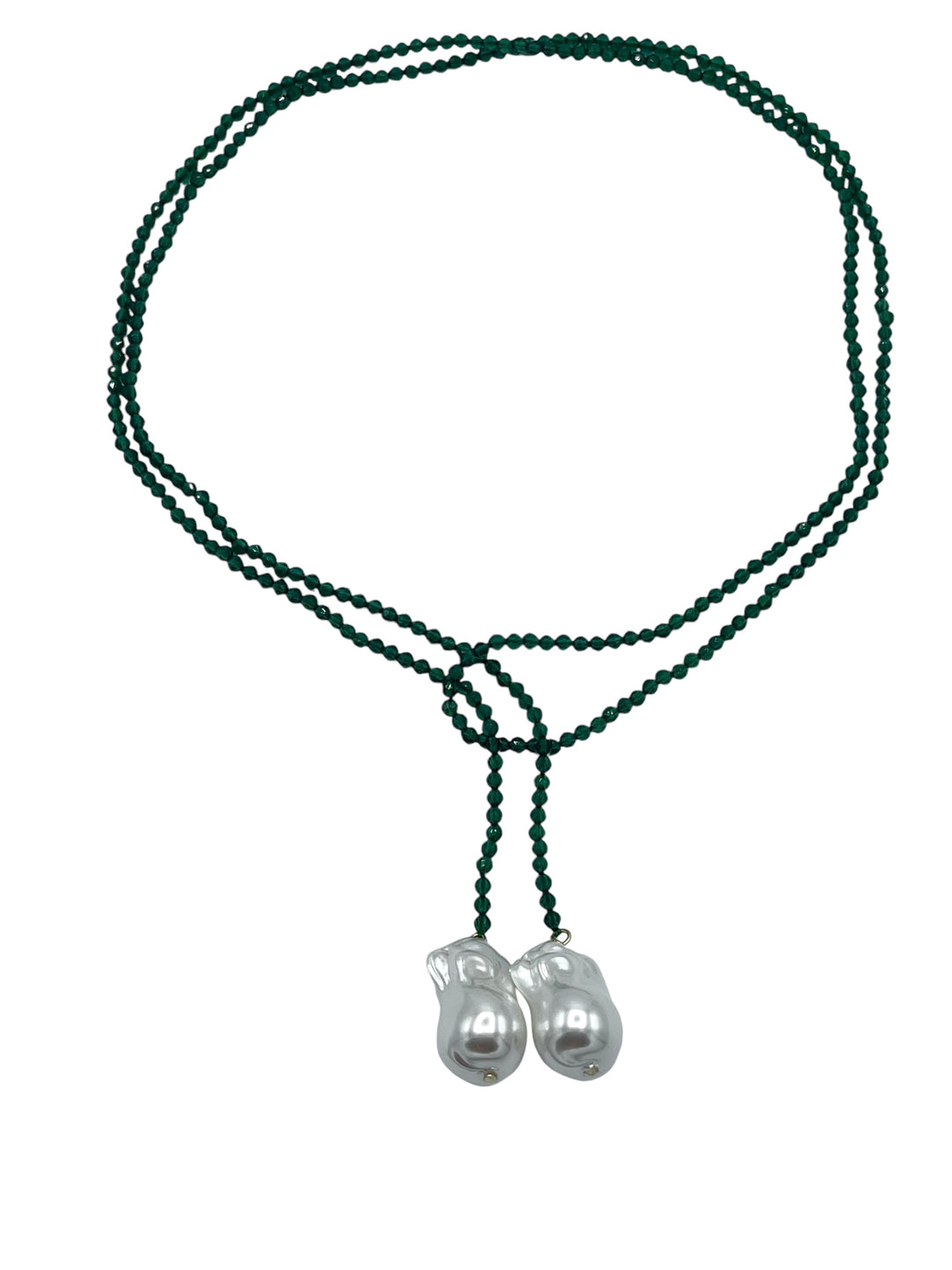 Green Pearl Beaded Long Necklace