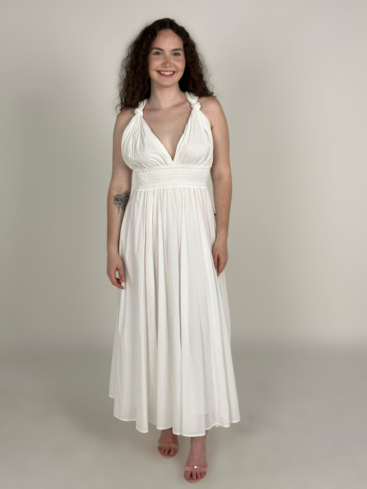 White Sleeveless Woven Midi Dress
