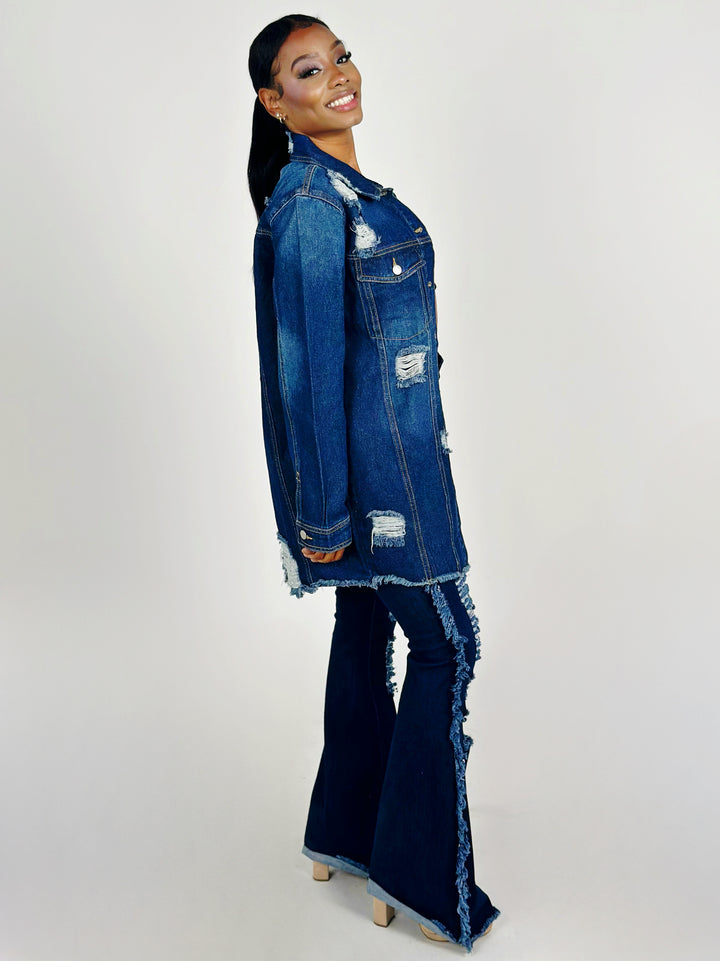 Frayed Midi Denim Jacket