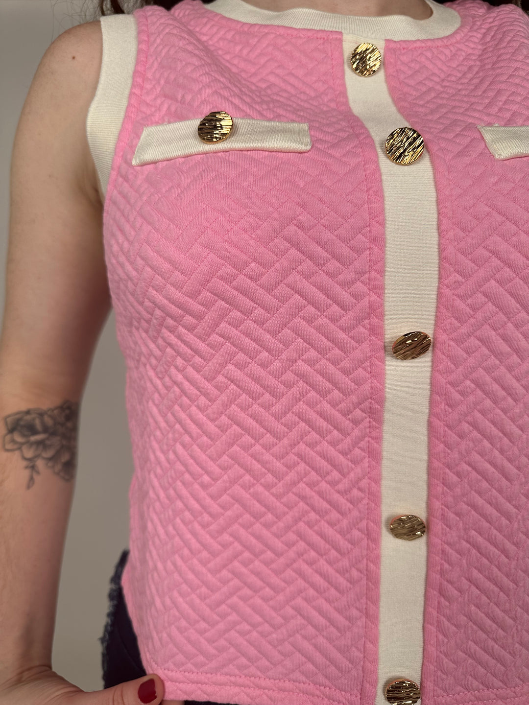 Pink Round Neck Sleeveless Top