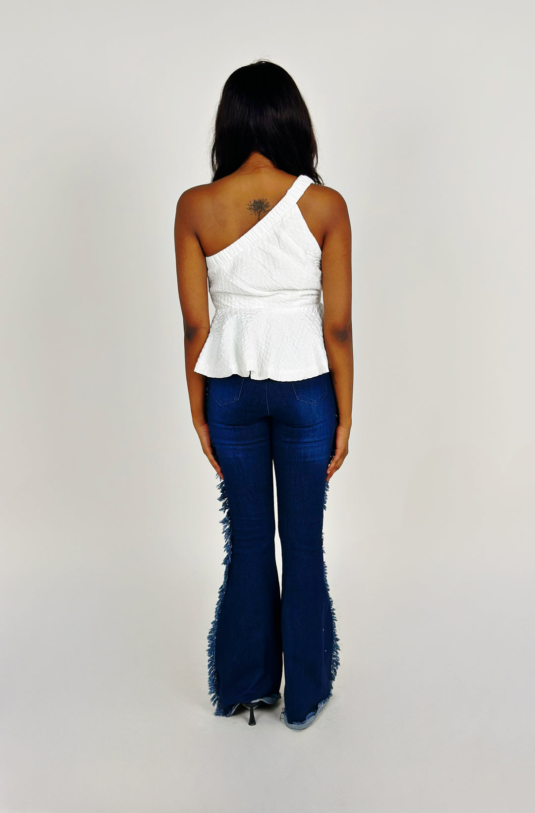 White Woven One Shoulder Top