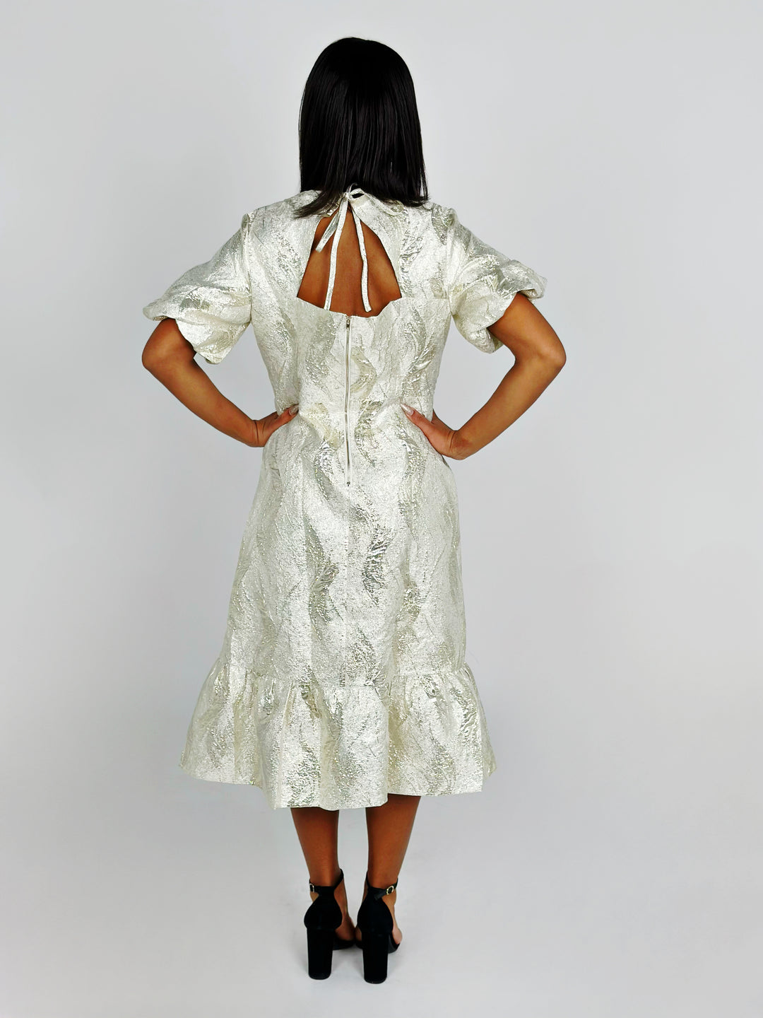 Gold Textured Midi Dress