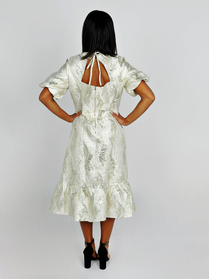 Gold Textured Midi Dress