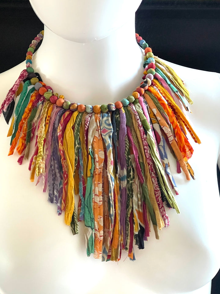 Kantha Fringe Collar Necklace