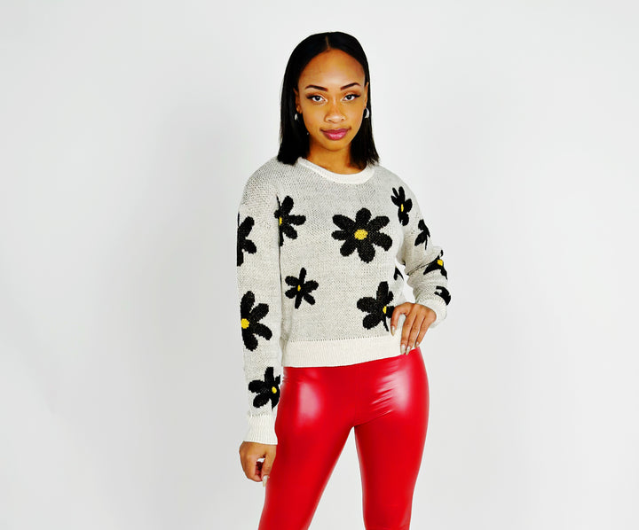 Ivory Round Neck Jacquard Sweater