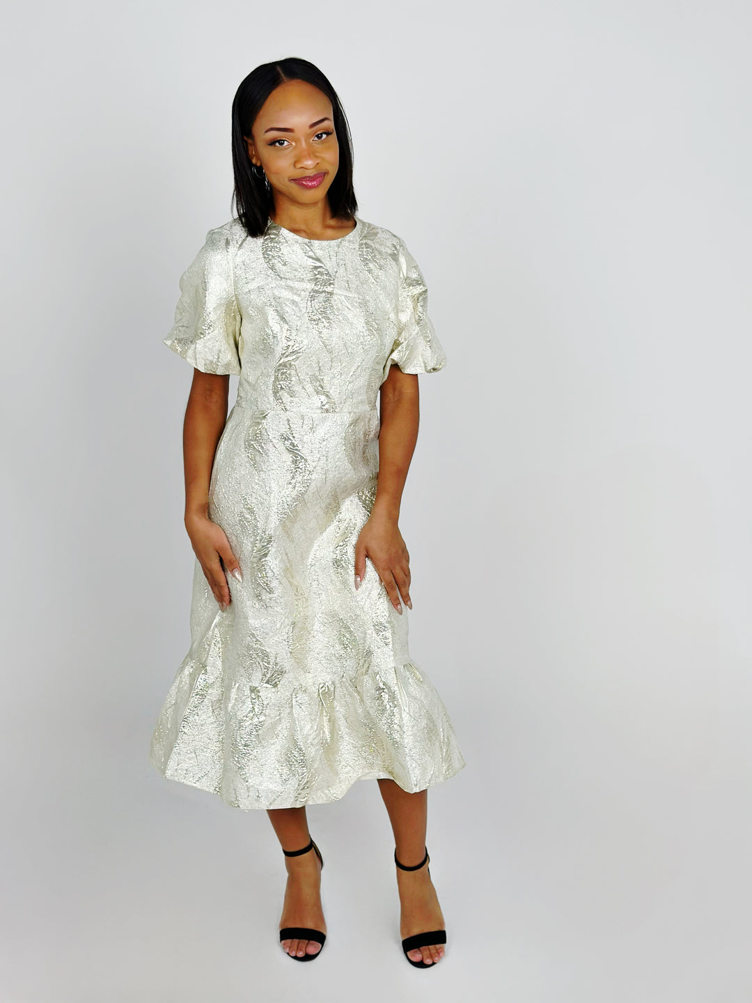 Gold Textured Midi Dress