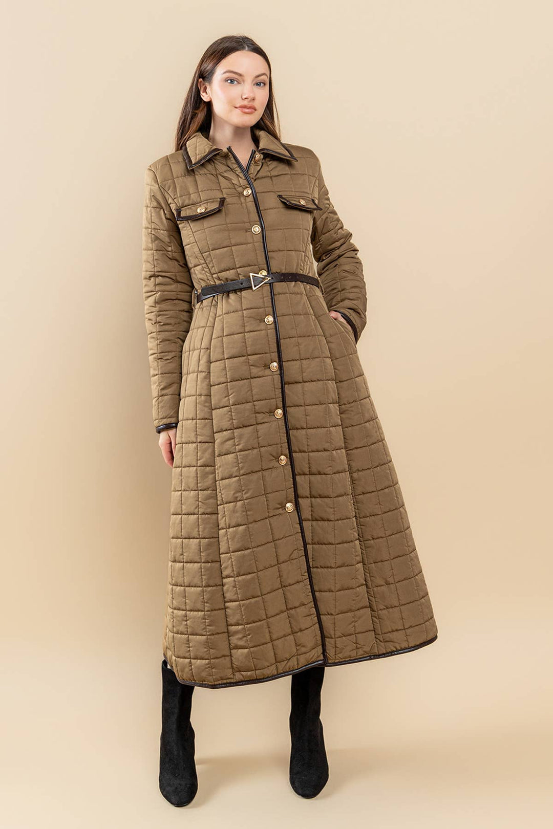 FULL SKIRT BUBBLE MAXI COAT: GOLD