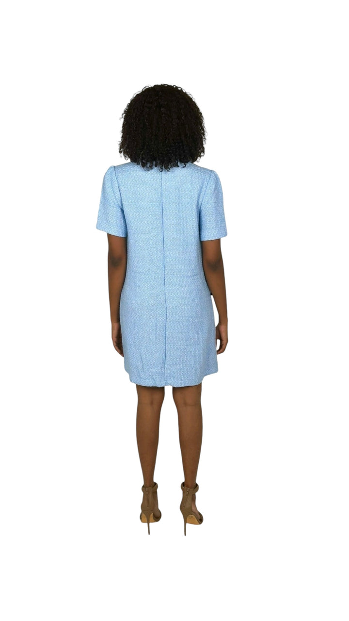 Blue Tweed Double Pocket Mini Dress