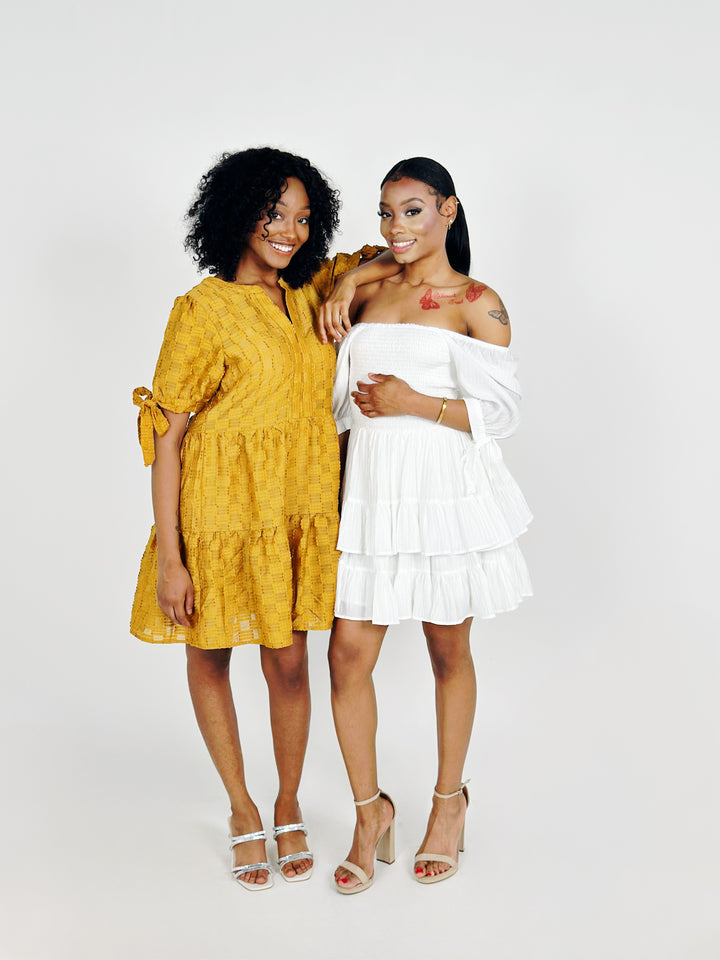 Mustard Tie Sleeve Dress