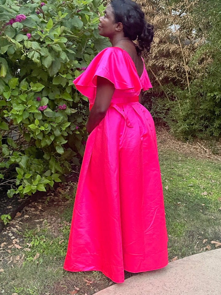 Hot Pink Short Sleeve Maxi Dress