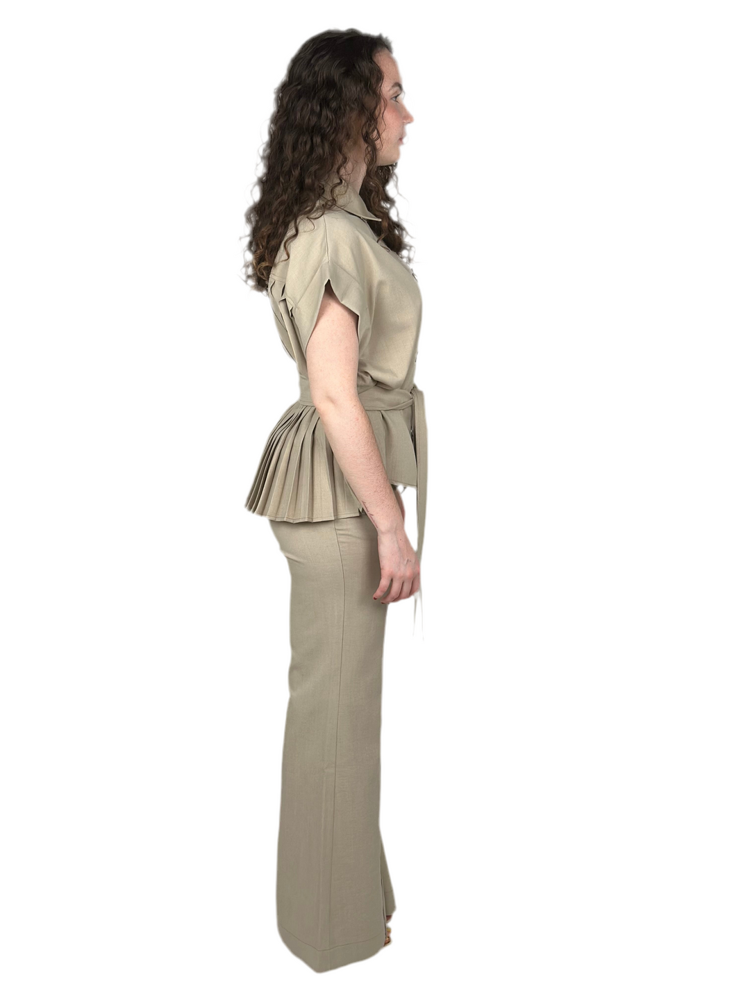 Oat Meal Pleated Jacket Pant Set