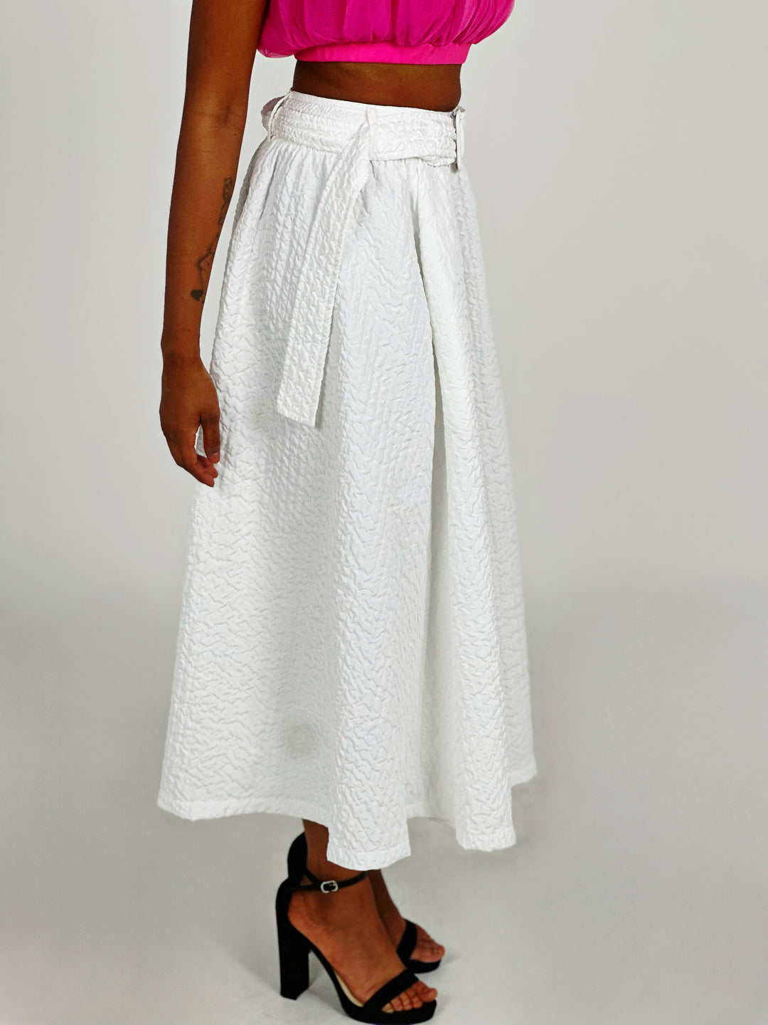 White Woven Midi Skirt