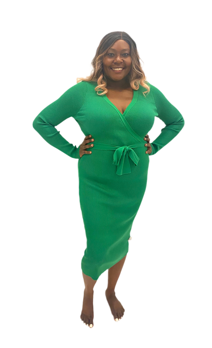 Green Sweater Rib Dress