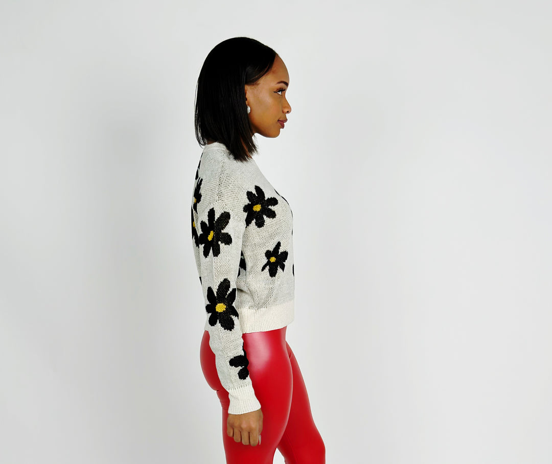 Ivory Round Neck Jacquard Sweater