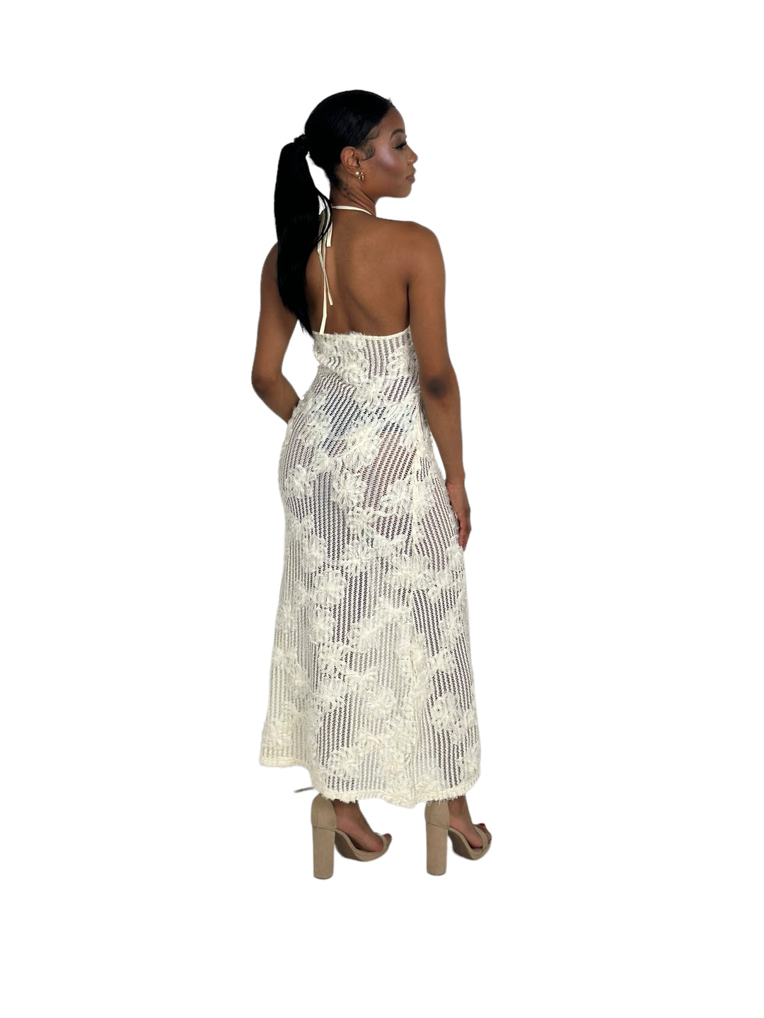 Off White Halter Sweater Dress