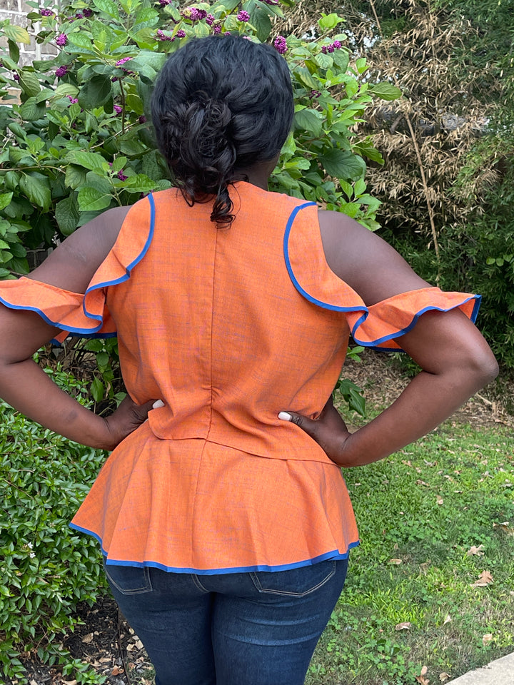 Orange Ruffle Detail Top