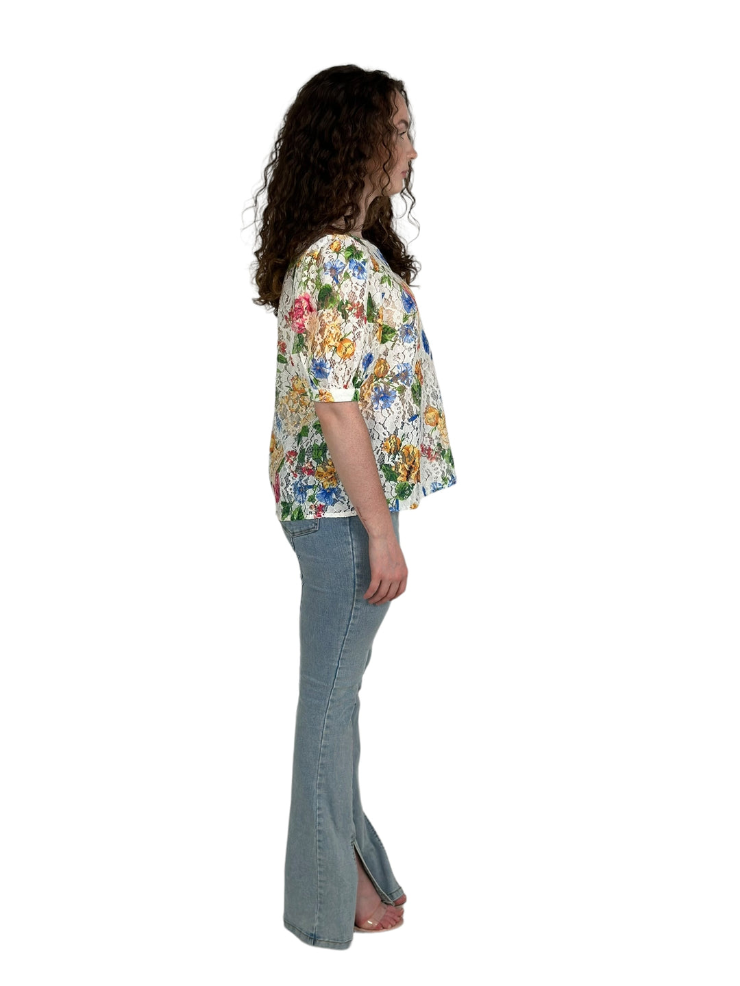 Ivory Printed Woven Lace Top