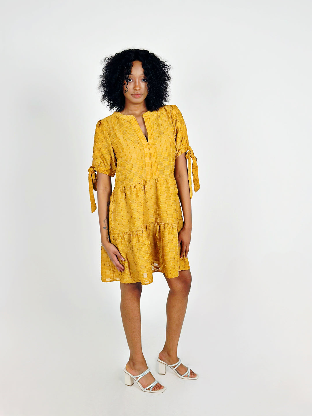 Mustard Tie Sleeve Dress