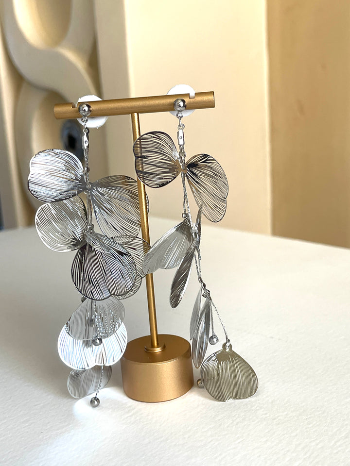 Silver Petal Shaped Earrings