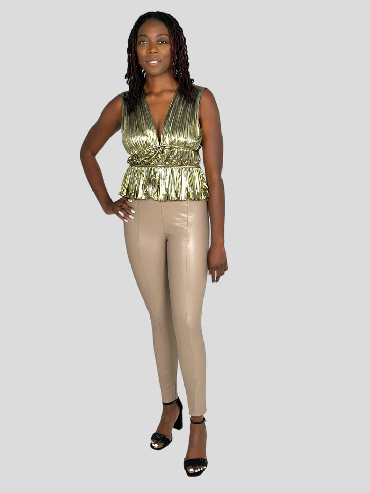 Taupe Faux Leather Comfortable Leggings