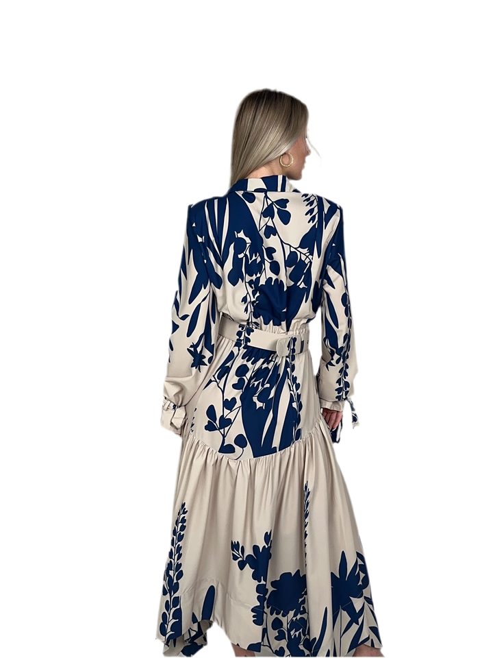 Blue Uneven Belted Maxi Dress