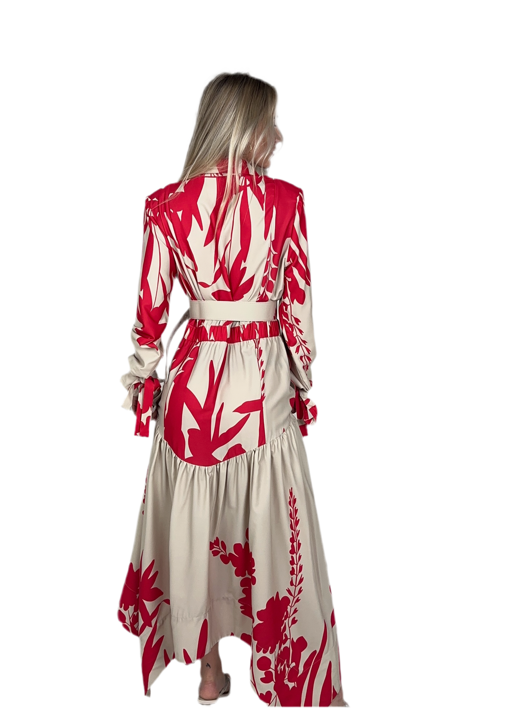 Red Uneven Belted Maxi Dress