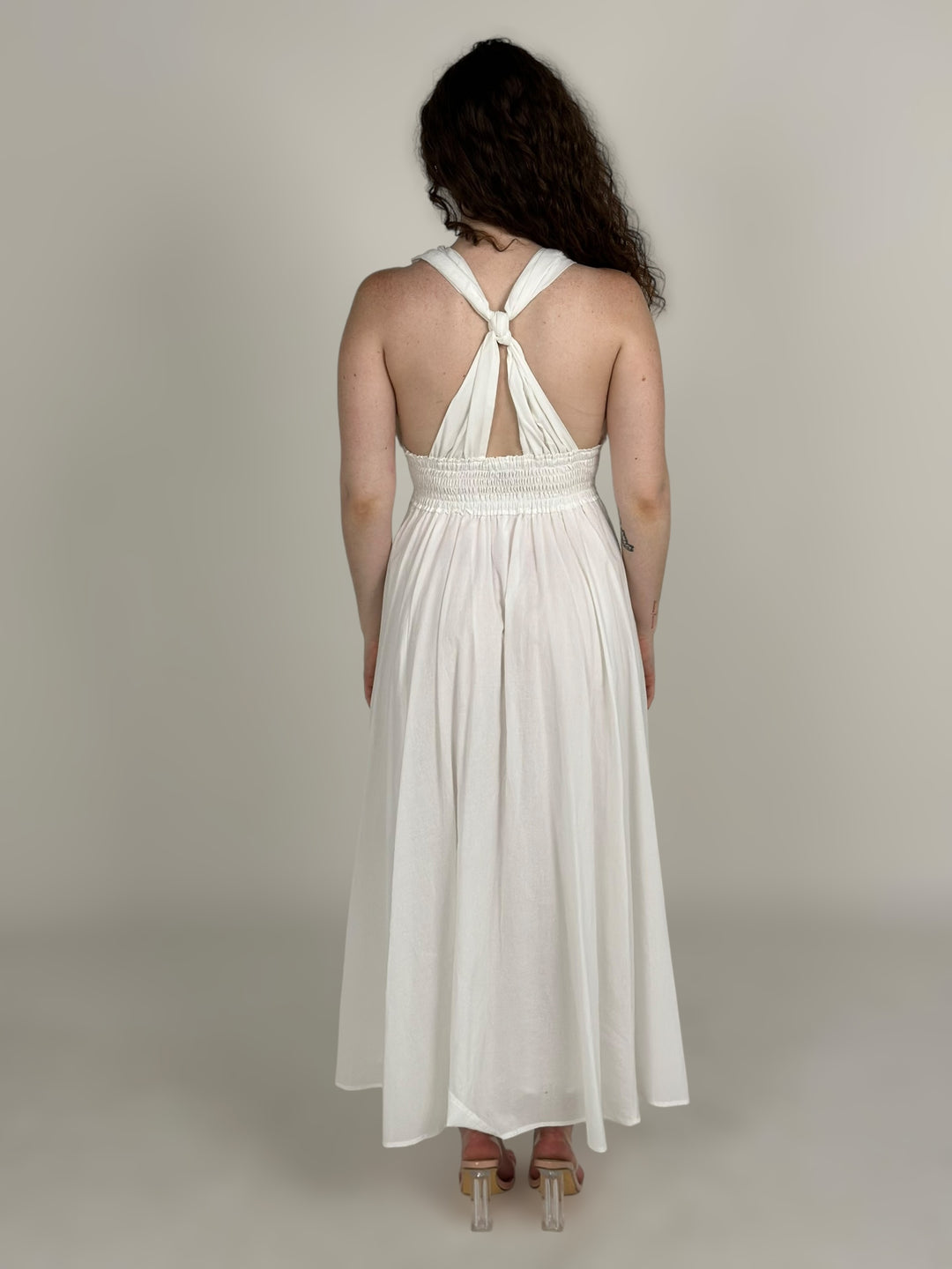White Sleeveless Woven Midi Dress