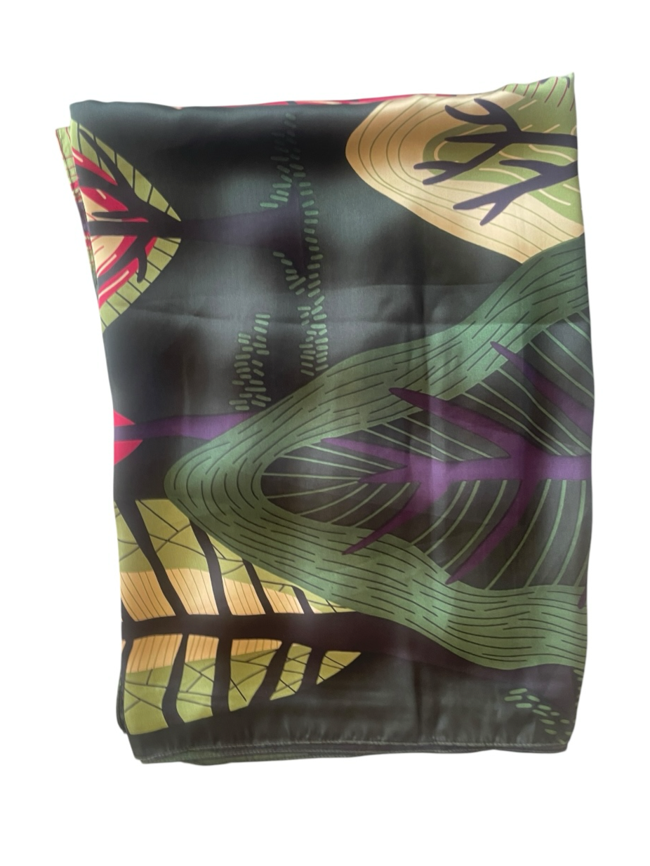 Olive Patterned Silk Scarf