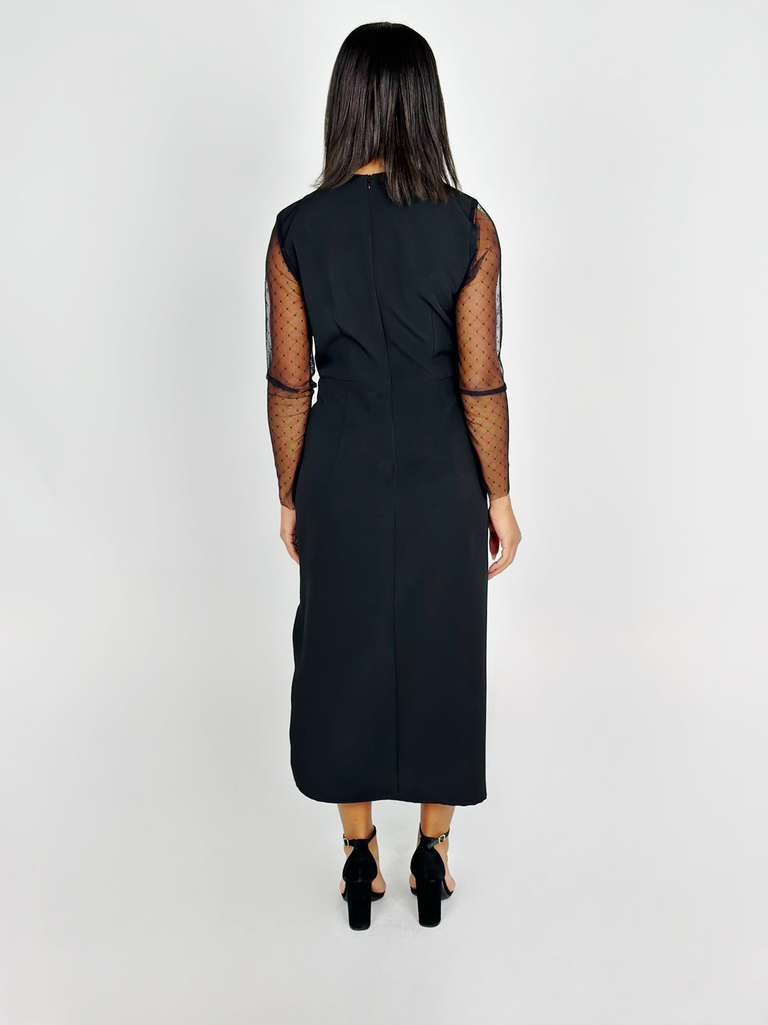 Black Mock Neck Long Sleeve Midi Dress
