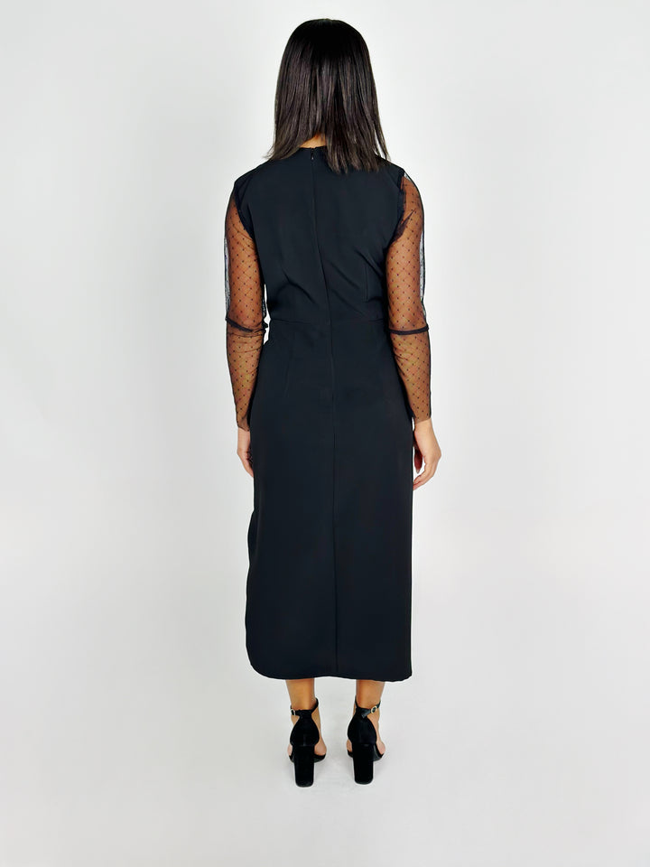 Black Mock Neck Long Sleeve Midi Dress
