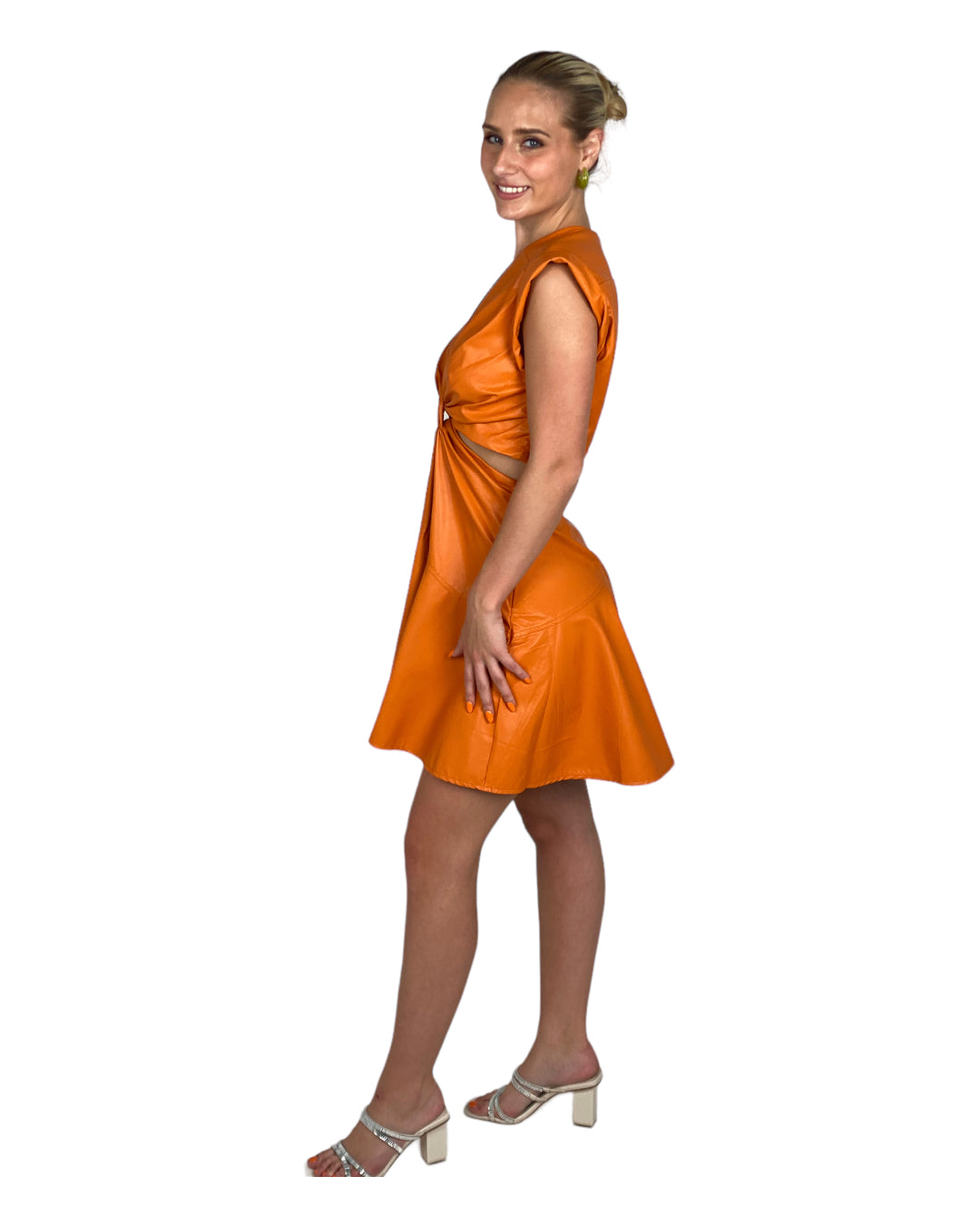 Burnt Orange Faux Leather Dress