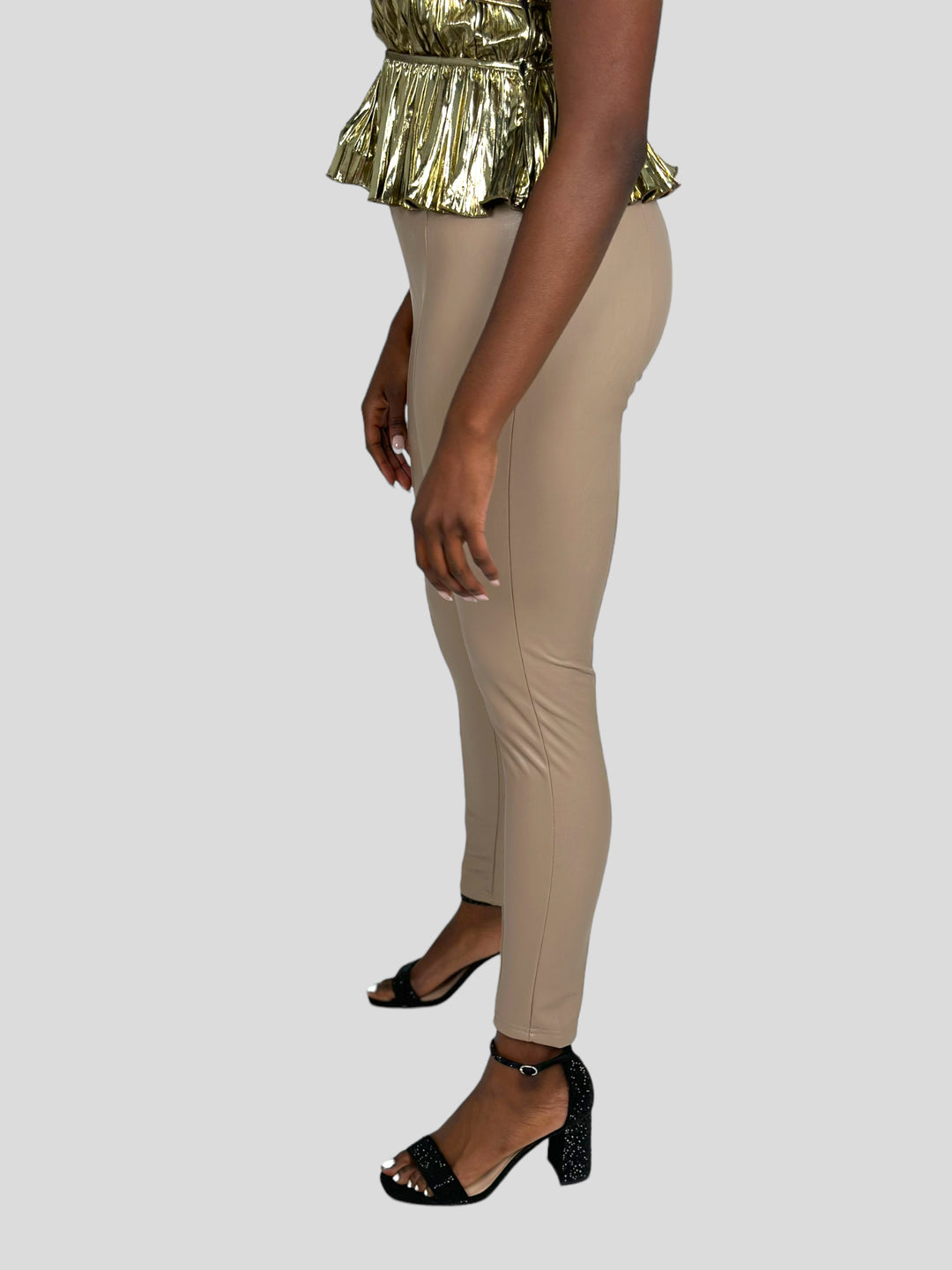 Taupe Faux Leather Comfortable Leggings