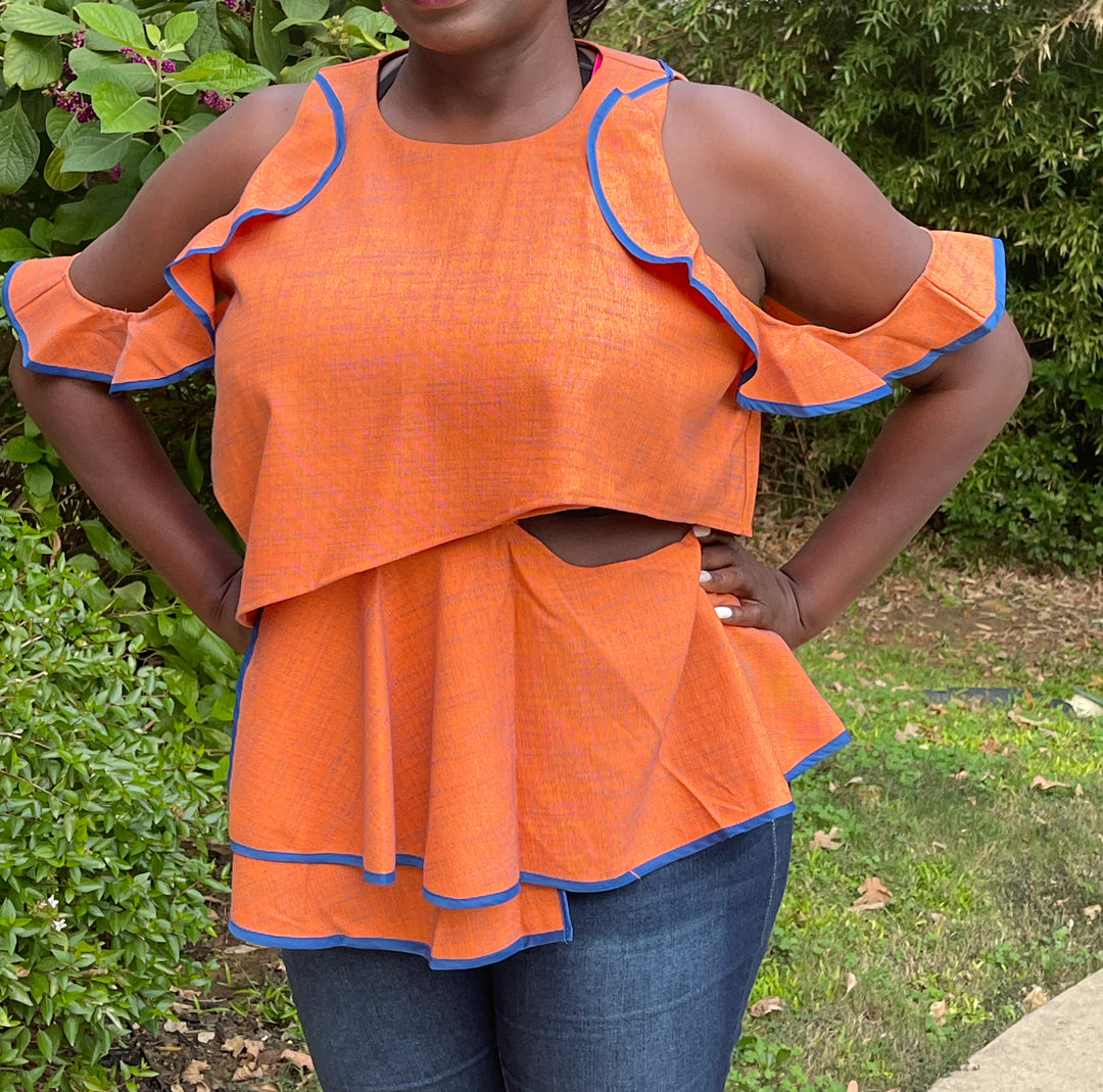 Orange Ruffle Detail Top