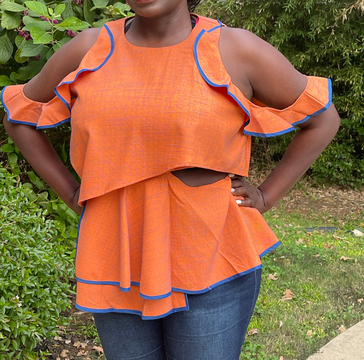 Orange Ruffle Detail Top