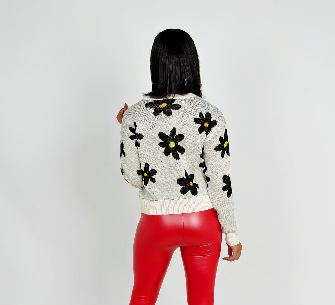 Ivory Round Neck Jacquard Sweater