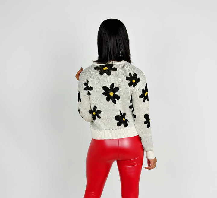 Ivory Round Neck Jacquard Sweater
