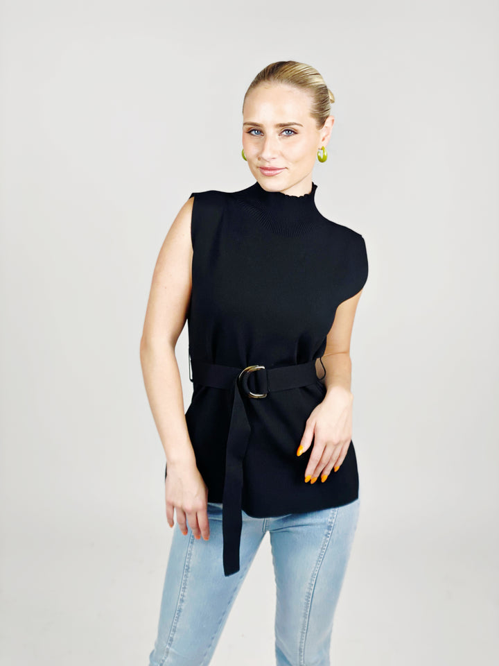 Black Sleeveless Sweater Top