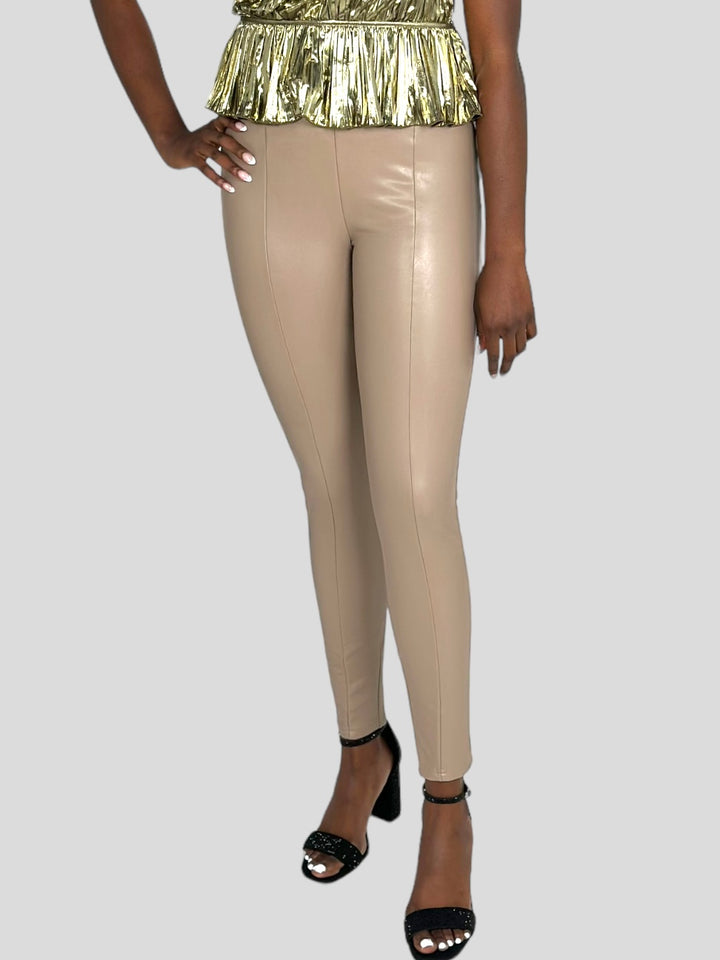 Taupe Faux Leather Comfortable Leggings