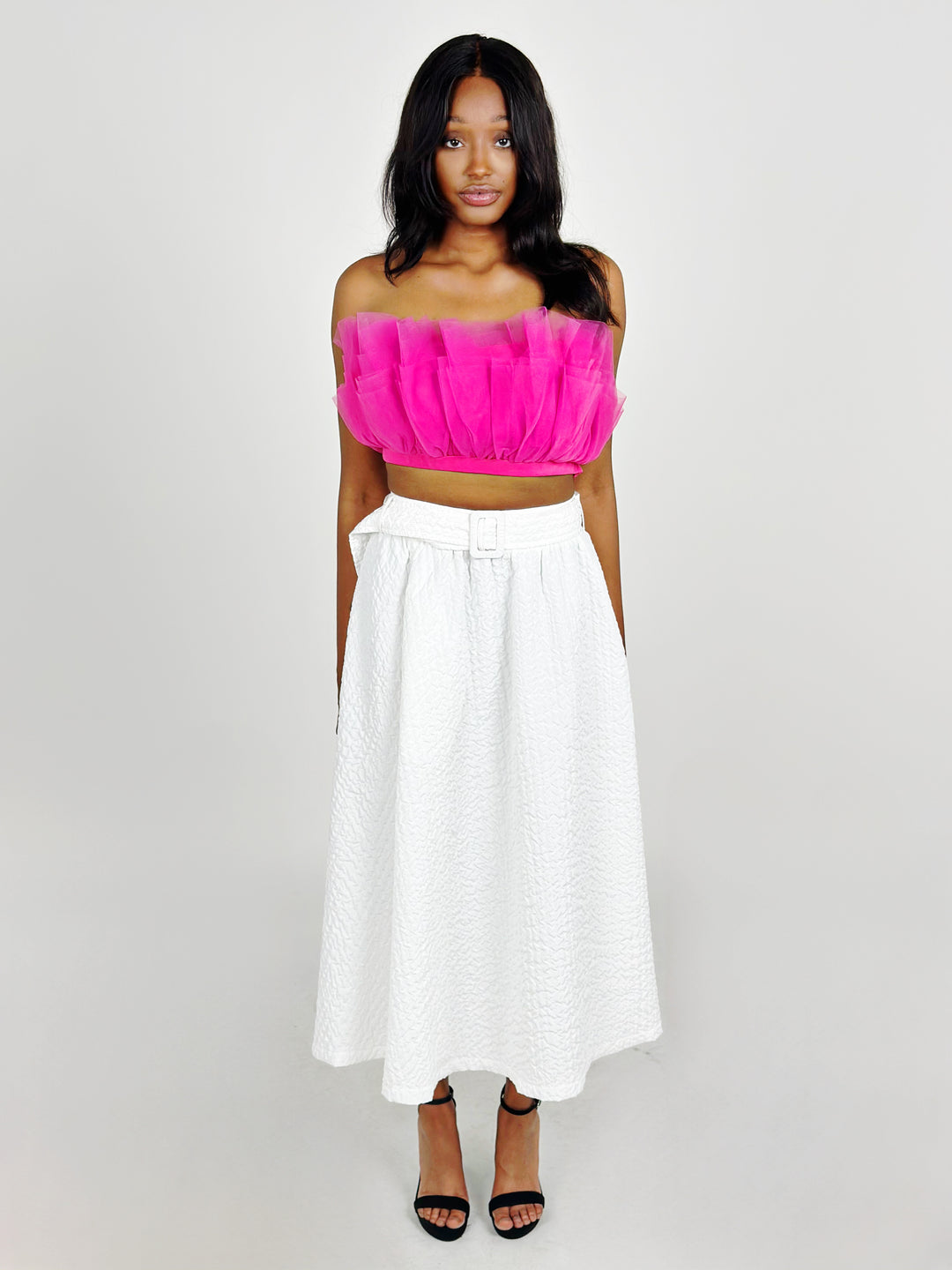 White Woven Midi Skirt