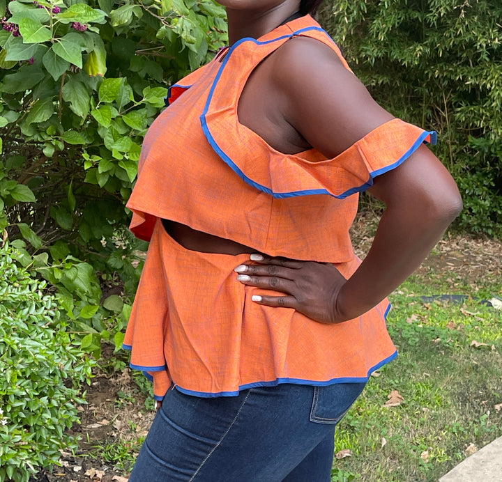 Orange Ruffle Detail Top